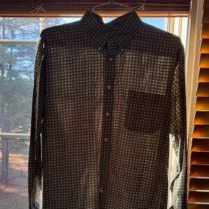 Lands' End Brown and White Patterned Shirt